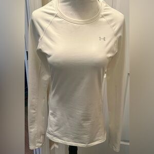 Under Armour Athletic FITTED Women's Sz S Off White Long Sleeve Shirt Top ~ EUC